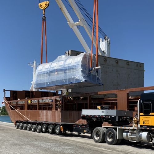 Ambercor Shipping's Project Team successfully transported a 96,000lbs dryer through Ramey's Bend (Port Colborne, Ontario).