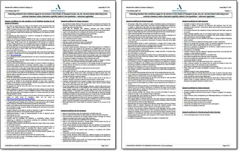 Ambercor Shipping Standard Bid Conditions